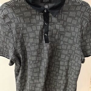 Alfani Regular Fit Black & White Checkered Polo Shirt Business Casual